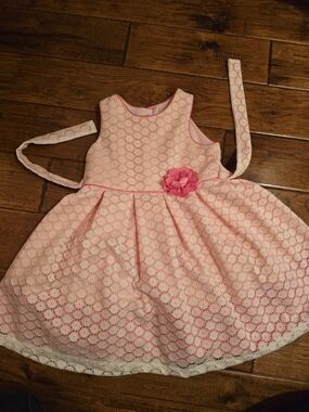 Jona Michelle Pink and White Lace Flower Girl Dress
